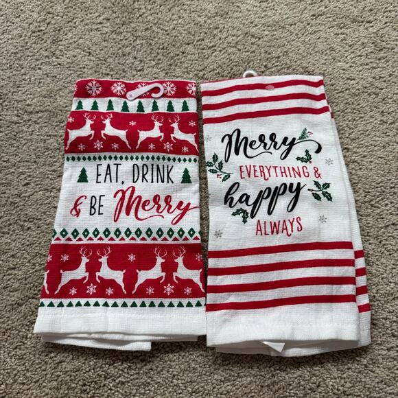 LOT of 2 NWT Merry Christmas Kitchen Hand Towels Cotton & Polyester Blend - Picture 2 of 6